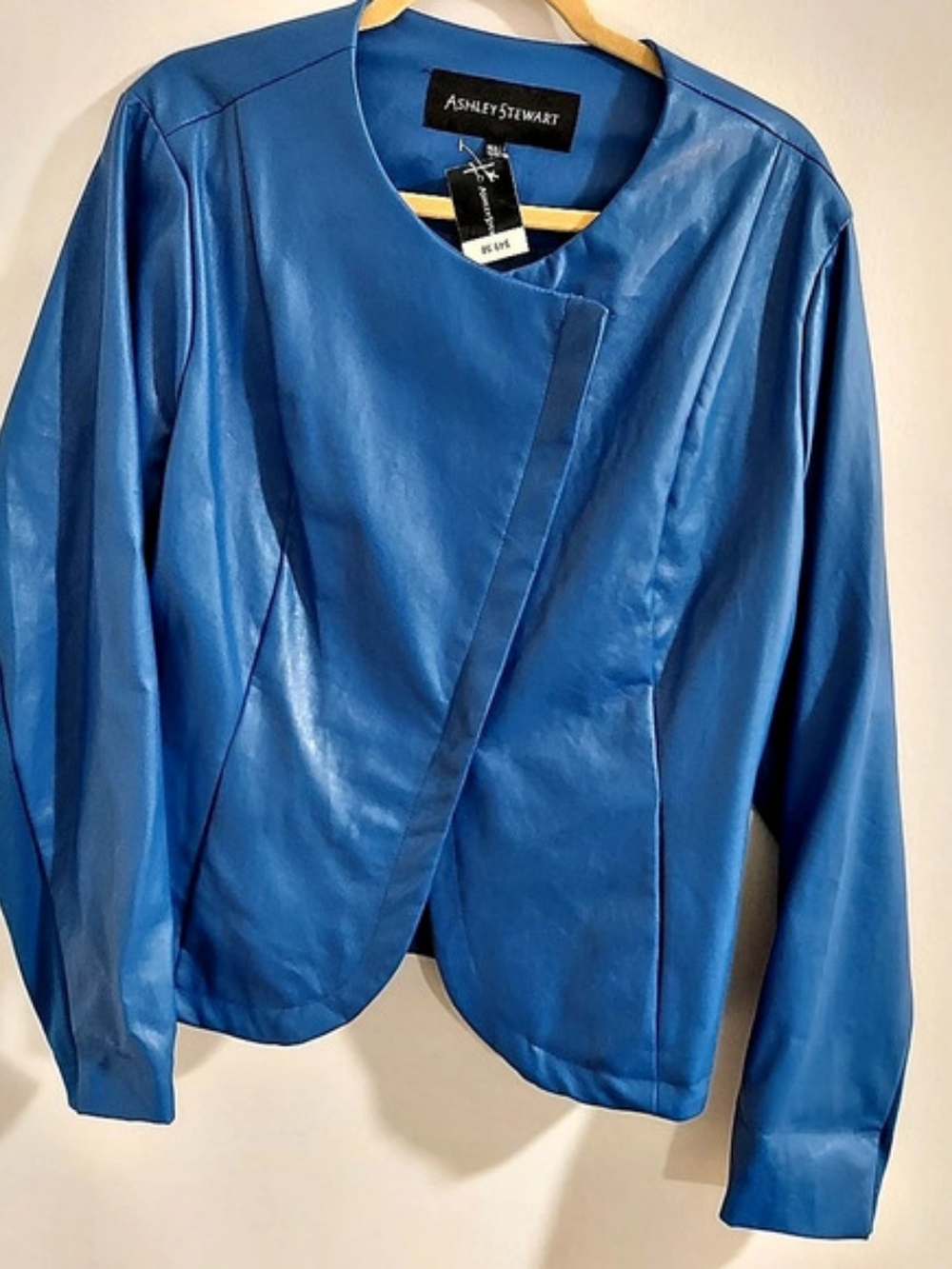 Ashley Stewart Blue Faux Leather Jacket Size 14 NWT